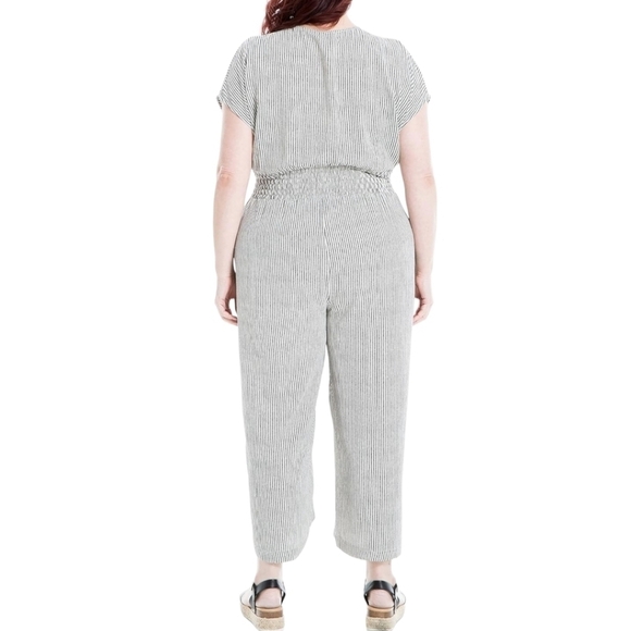 Max Studio Womens Plus Size Short Sleeve Waist Tie Jumpsuit - Picture 3 of 9